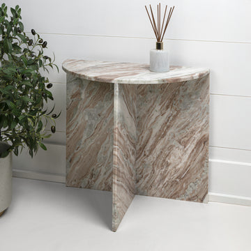 Patrice 20" Art Deco Minimalist Natural Marble Handmade Demilune Side Table